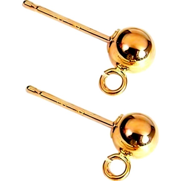 2 14K Gold Ball Stud Earrings With Loop Jewelry Piercing 4mm - Picture 1 of 1